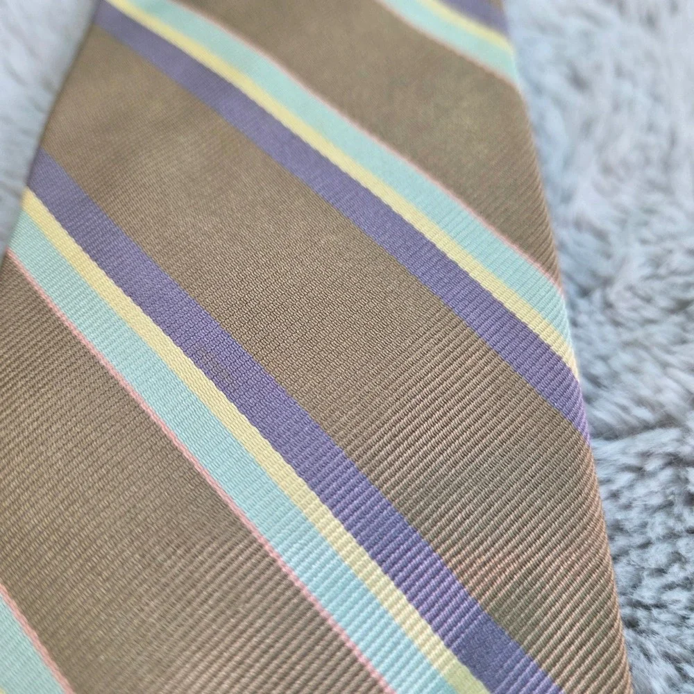 Dooney & Bourke Silk Necktie Mens OS Brown Lavender Yellow‎ Striped Classic Tie